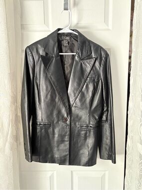 Cami International black all leather single-button blazer jacket women sz 14